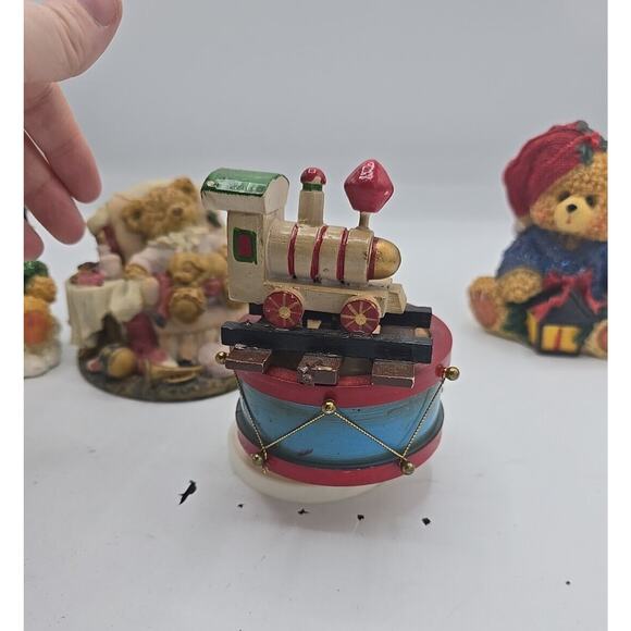 VTG Lot of 4 Teddy Bear Holiday Christmas Decor Music Box Figurine Ornaments - Picture 7 of 8